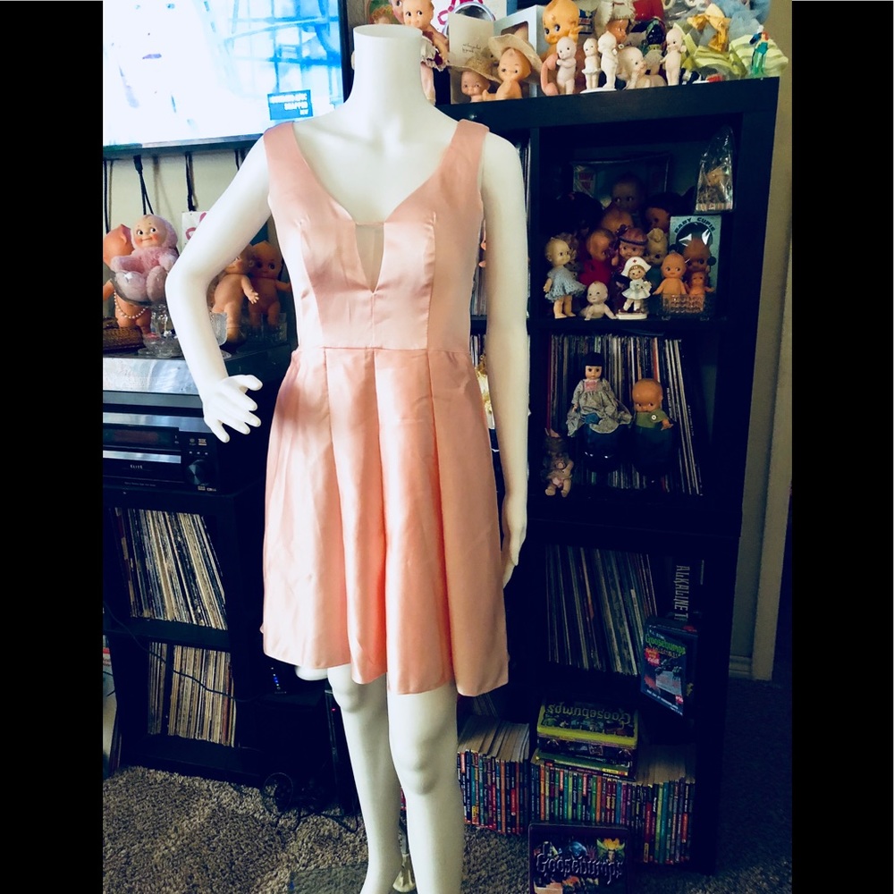 Pink mini satin dress mod prom ballerina 60s